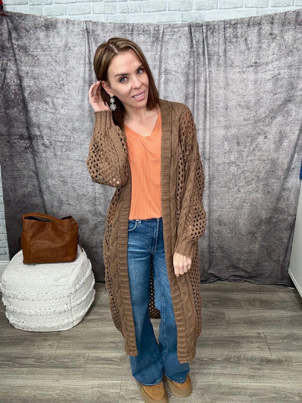 Blakeley OS (fits S, M, L 4-14) Brown Kandias Long Length Knit Cardigan